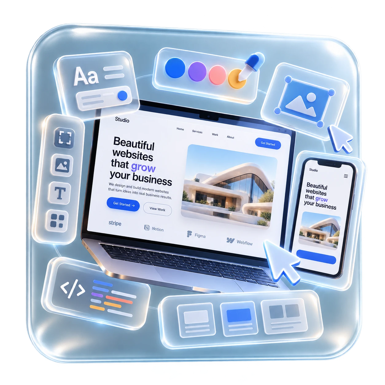 Responsive web design showcase on laptop and mobile